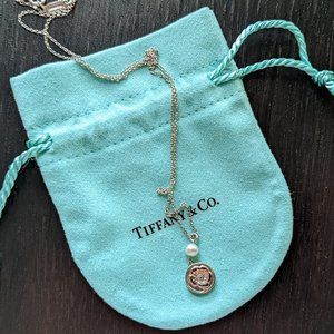 Tiffany Silver Rose Pearl Pendant and Necklace